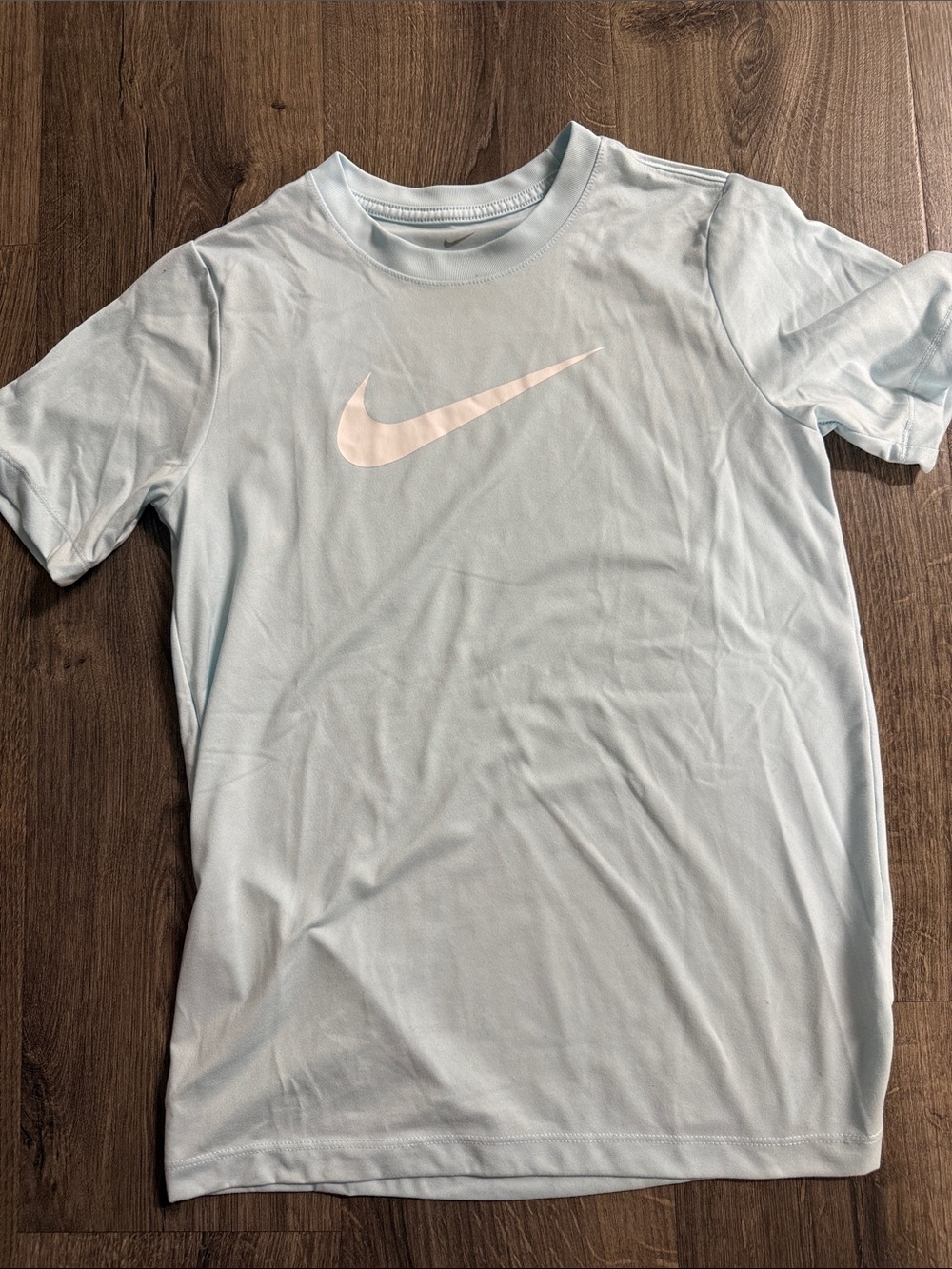 Boys youth Nike Light Blue Short Sleeve Tee with White Swoosh